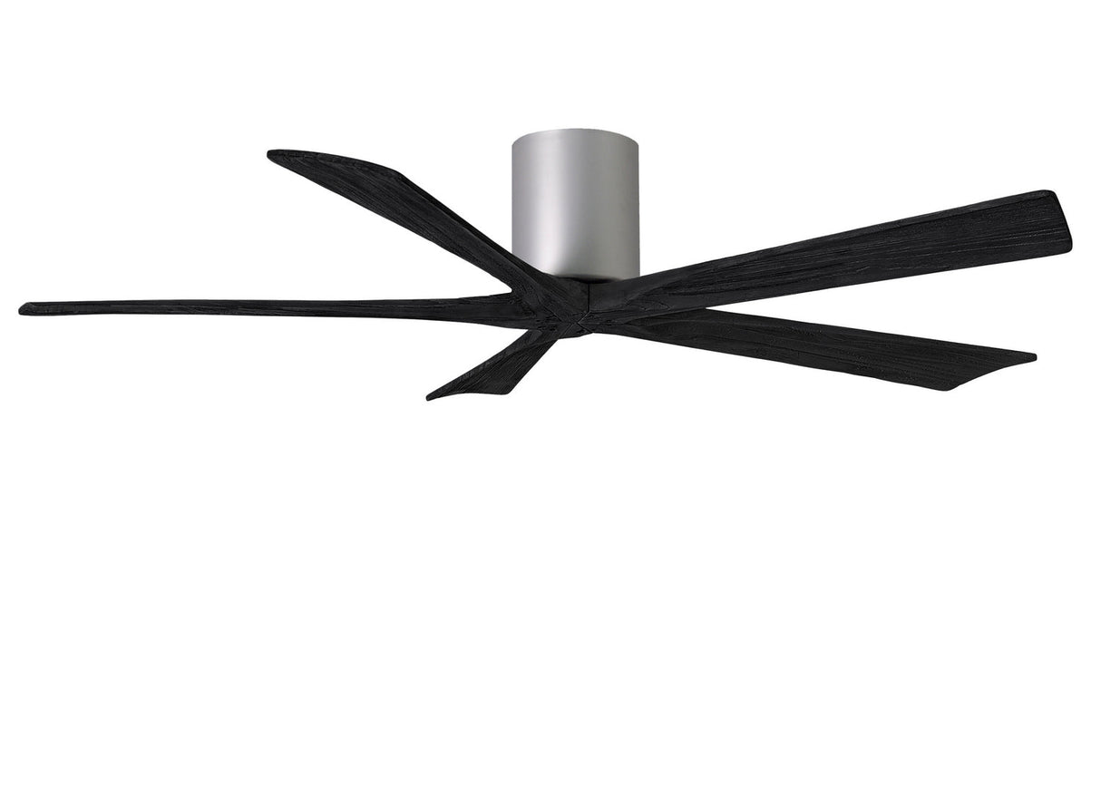Matthews Fan IR5H-BN-BK-60 Irene-5H five-blade flush mount paddle fan in Brushed Nickel finish with 60” solid matte black wood blades.