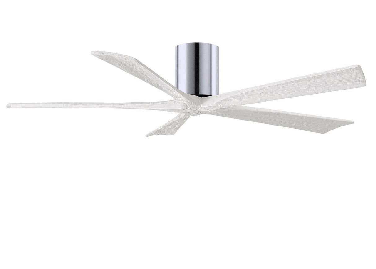 Matthews Fan IR5H-CR-MWH-60 Irene-5H five-blade flush mount paddle fan in Polished Chrome finish with 60” solid matte white wood blades.