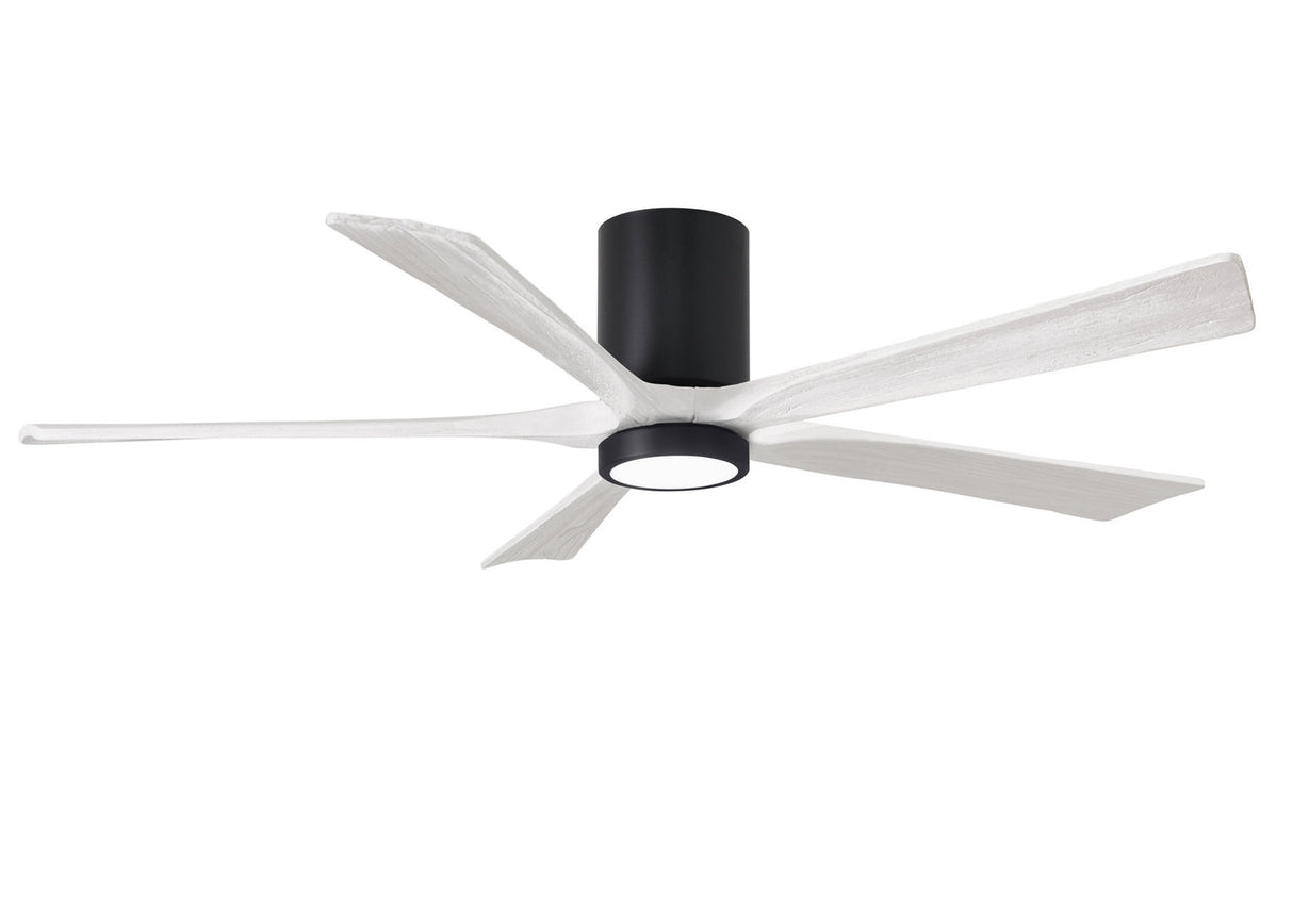 Matthews Fan IR5HLK-BK-MWH-60 IR5HLK five-blade flush mount paddle fan in Matte Black finish with 60” solid matte white wood blades and integrated LED light kit.