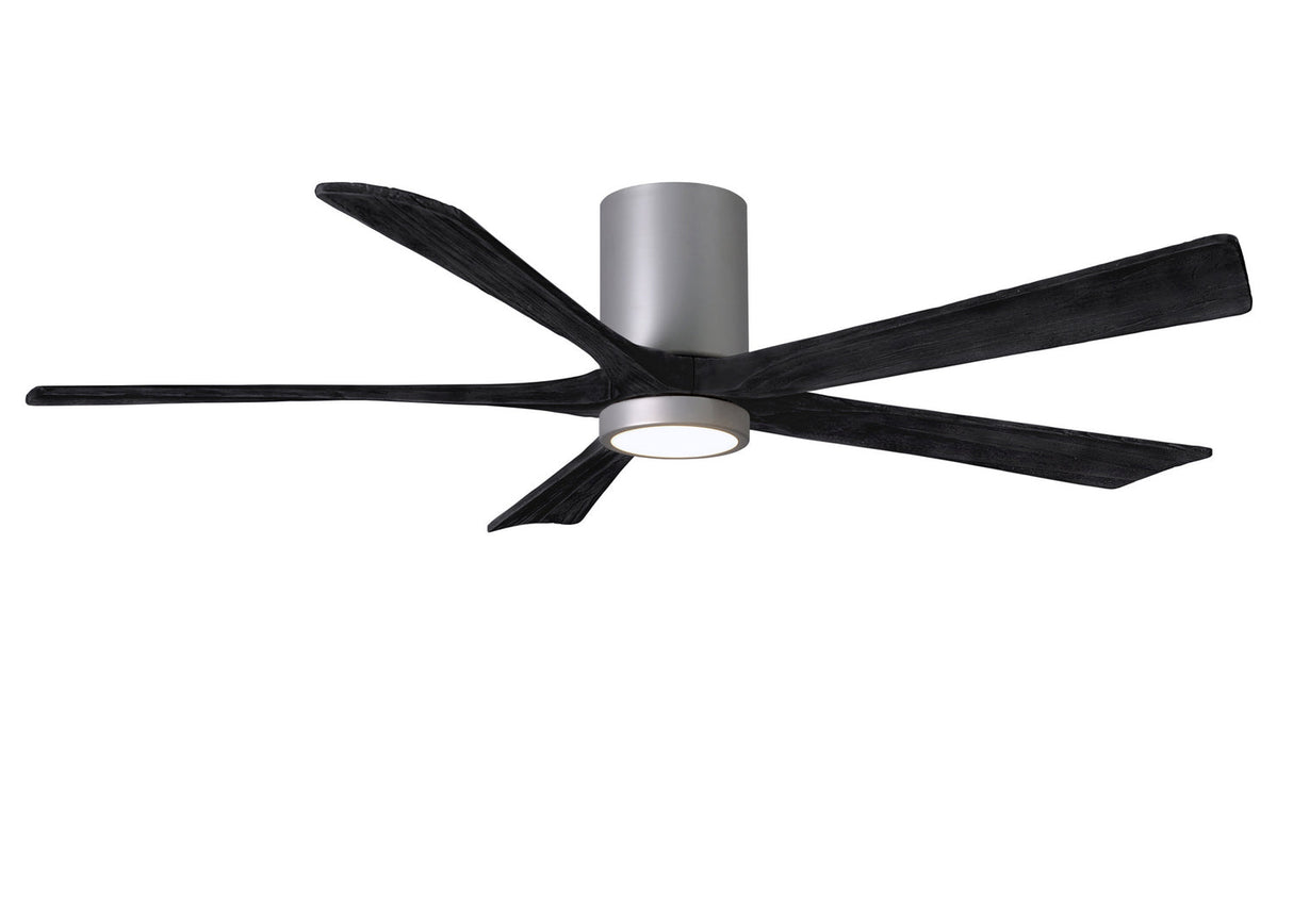 Matthews Fan IR5HLK-BN-BK-60 IR5HLK five-blade flush mount paddle fan in Brushed Nickel finish with 60” solid matte black wood blades and integrated LED light kit.