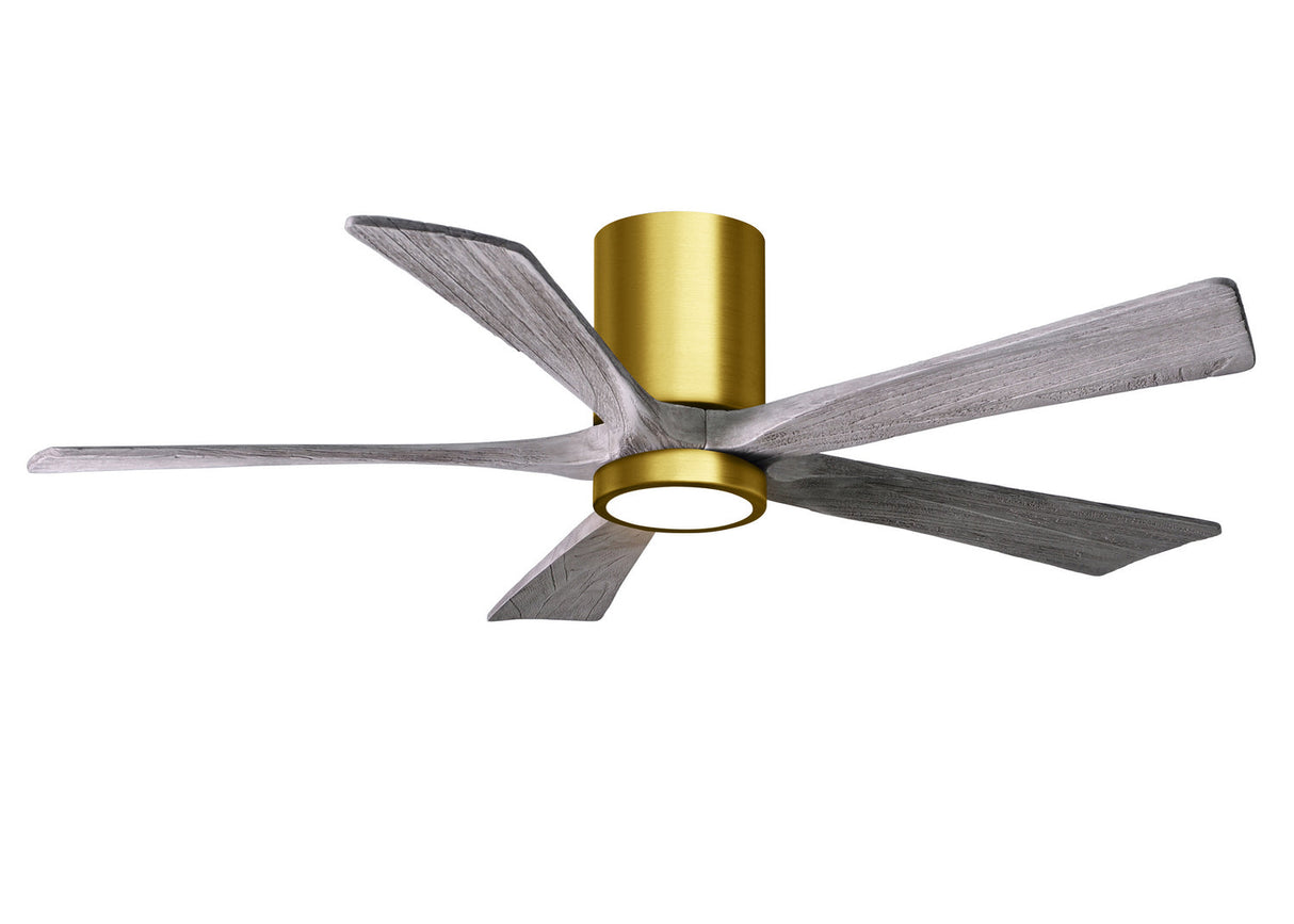 Matthews Fan IR5HLK-BRBR-BW-52 IR5HLK five-blade flush mount paddle fan in Brushed Brass finish with 52” solid walnut tone blades and integrated LED light kit.
