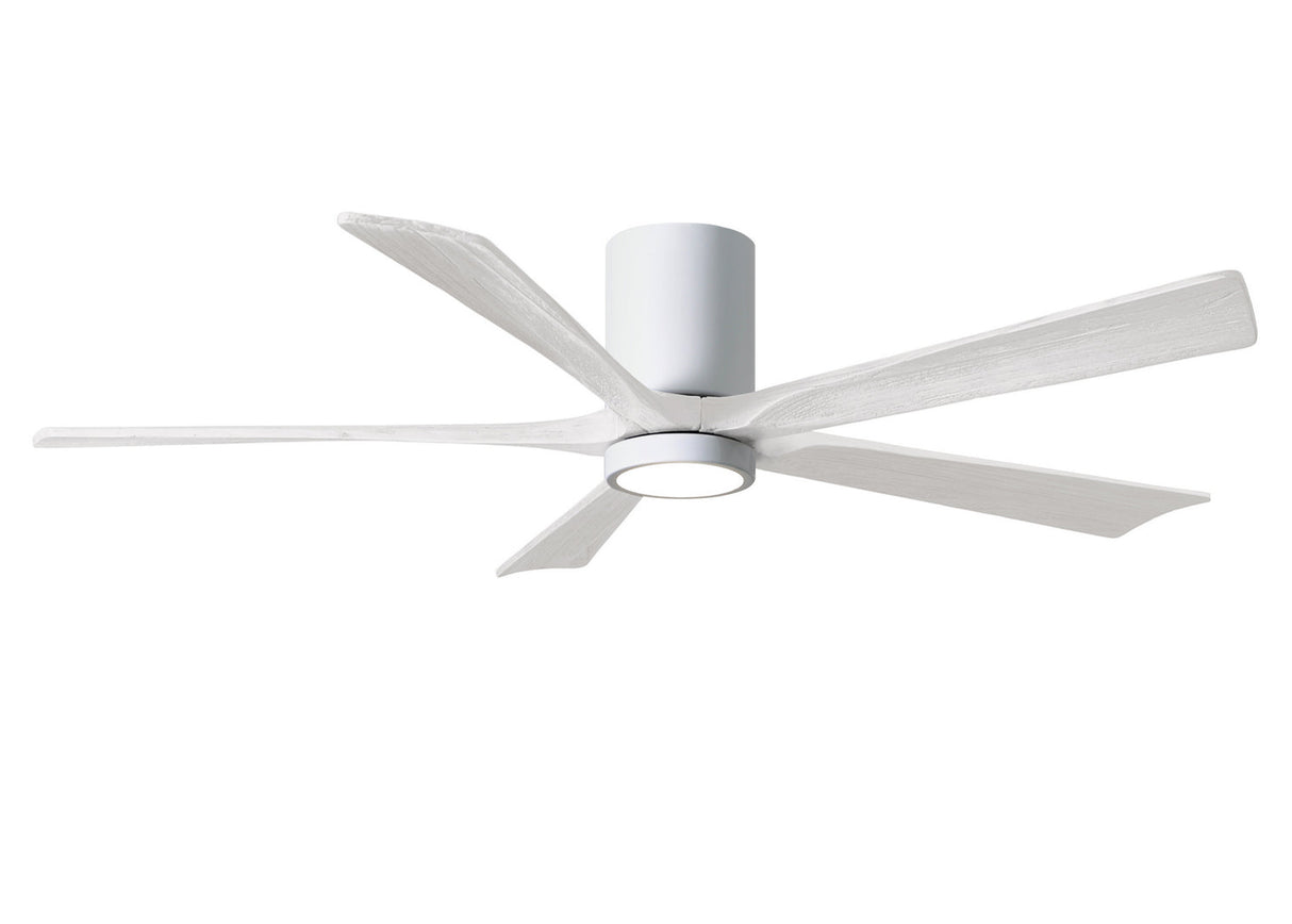 Matthews Fan IR5HLK-WH-MWH-60 IR5HLK five-blade flush mount paddle fan in Gloss White finish with 60” solid matte white wood blades and integrated LED light kit.