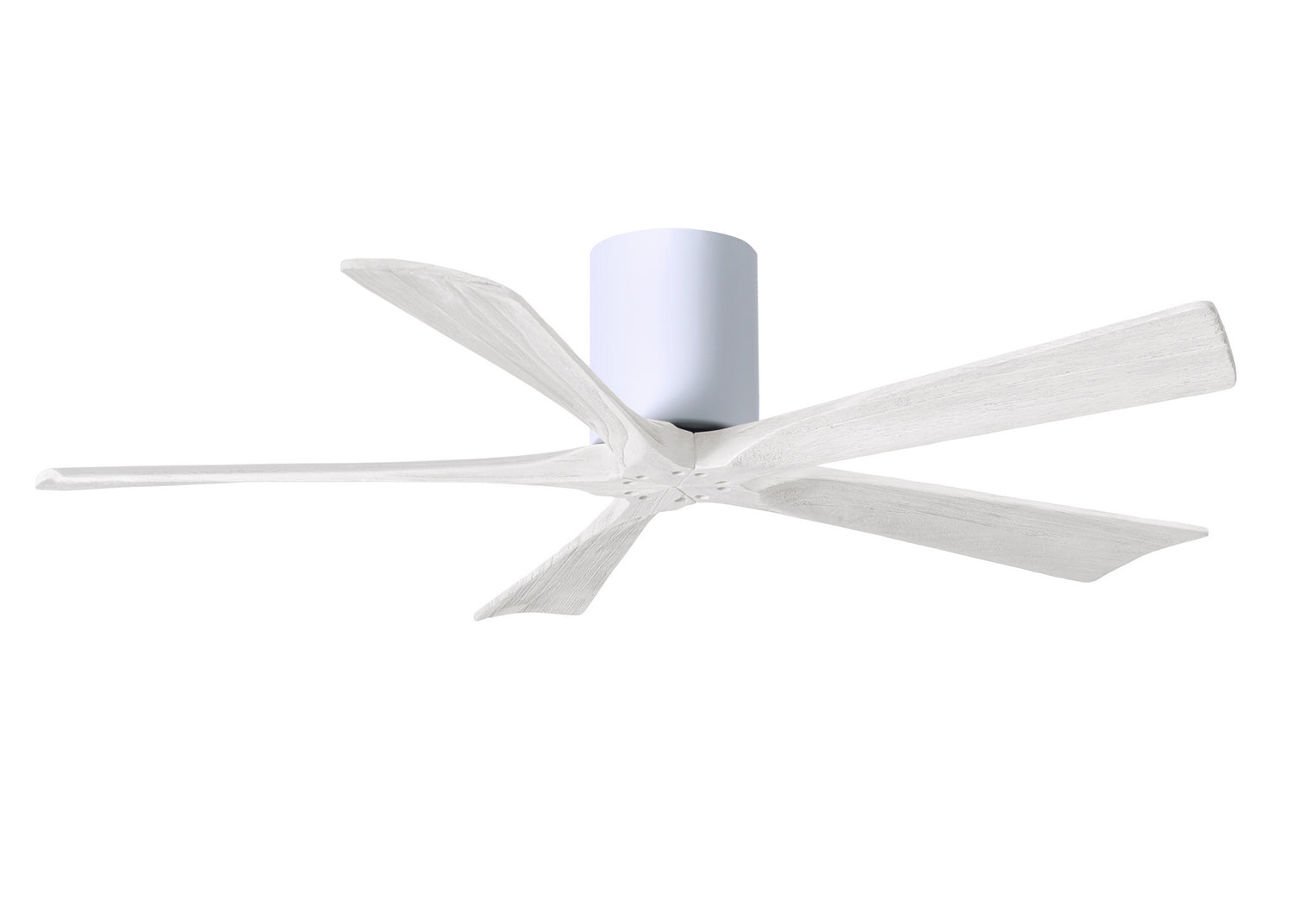 Matthews Fan IR5H-WH-MWH-52 Irene-5H five-blade flush mount paddle fan in Gloss White finish with 52” solid matte white wood blades.