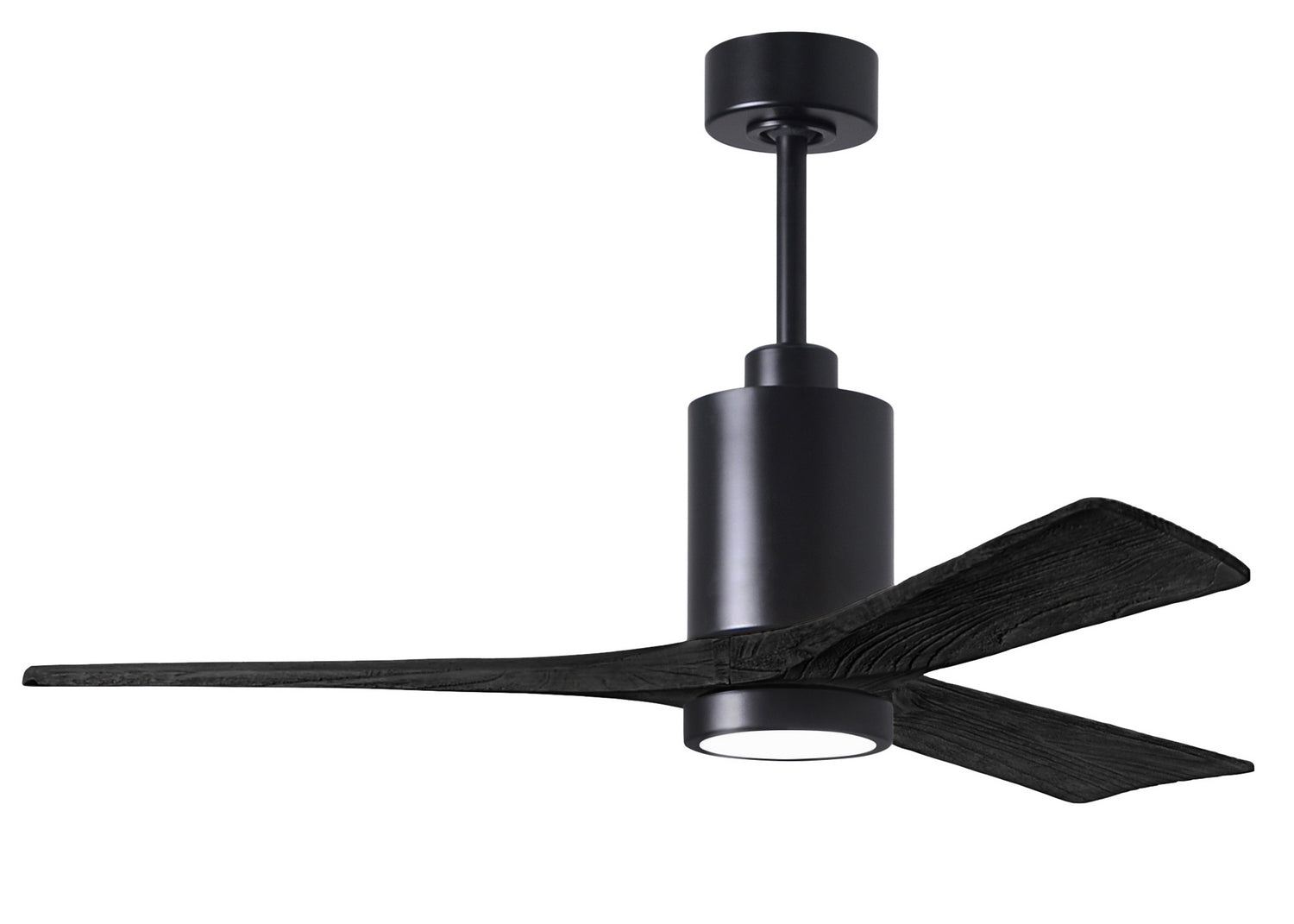 Matthews Fan PA3-BK-BK-52 Patricia-3 three-blade ceiling fan in Matte Black finish with 52” solid matte black wood blades and dimmable LED light kit