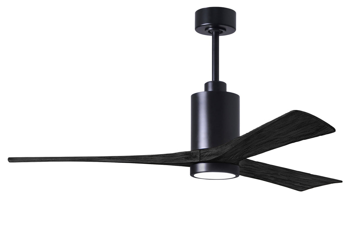 Matthews Fan PA3-BK-BK-60 Patricia-3 three-blade ceiling fan in Matte Black finish with 60” solid matte black wood blades and dimmable LED light kit
