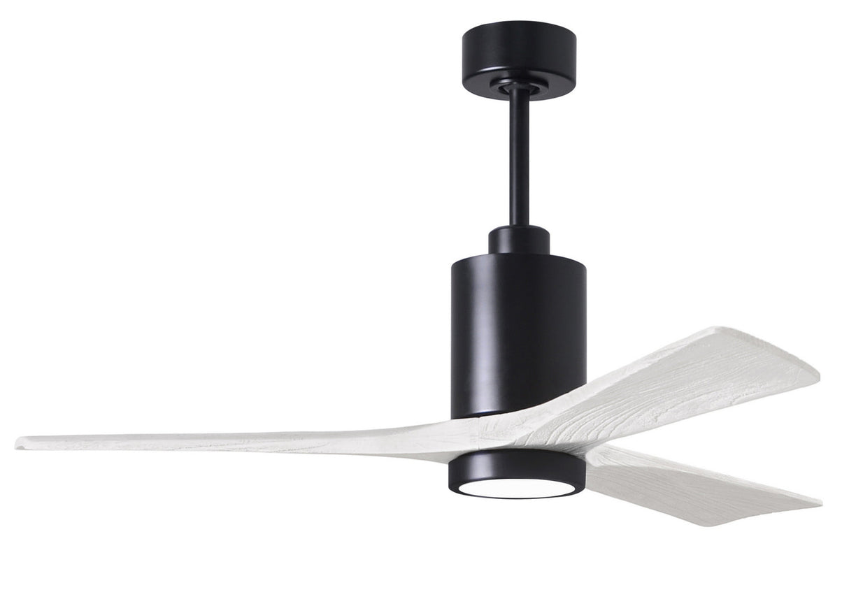 Matthews Fan PA3-BK-MWH-52 Patricia-3 three-blade ceiling fan in Matte Black finish with 52” solid matte white wood blades and dimmable LED light kit