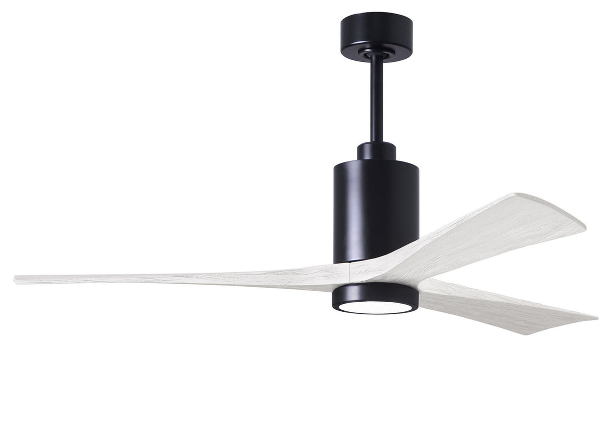 Matthews Fan PA3-BK-MWH-60 Patricia-3 three-blade ceiling fan in Matte Black finish with 60” solid matte white wood blades and dimmable LED light kit