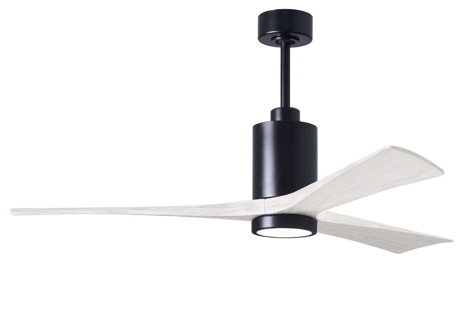 Matthews Fan PA3-BK-MWH-60 Patricia-3 three-blade ceiling fan in Matte Black finish with 60” solid matte white wood blades and dimmable LED light kit