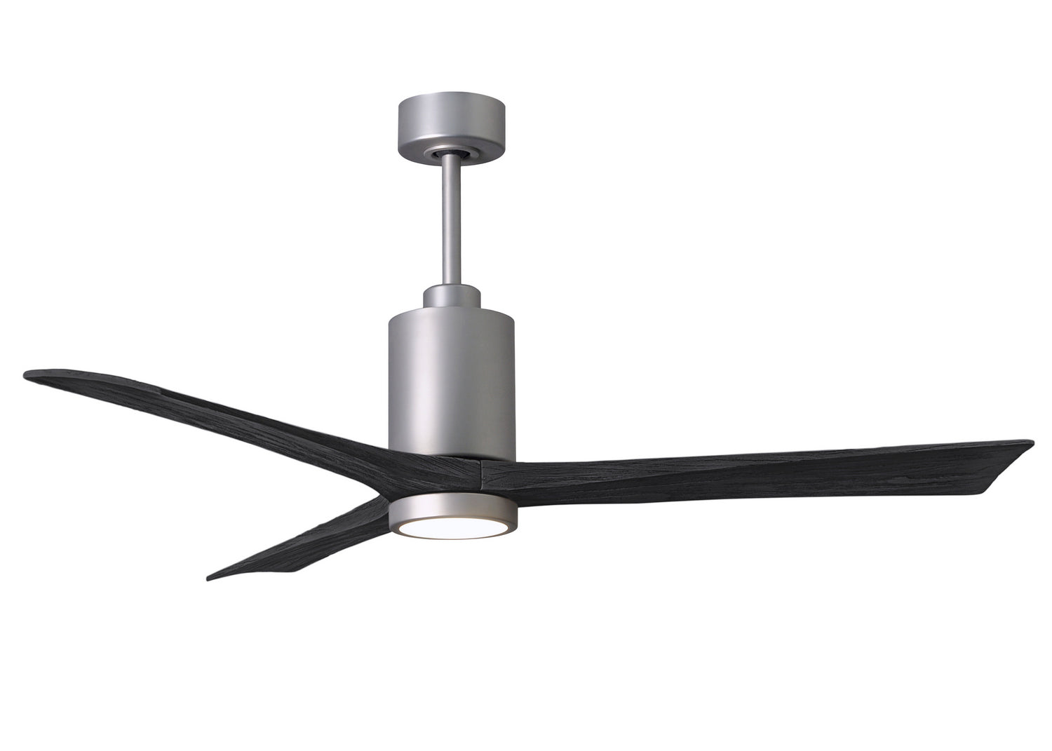Matthews Fan PA3-BN-BK-60 Patricia-3 three-blade ceiling fan in Brushed Nickel finish with 60” solid matte black wood blades and dimmable LED light kit
