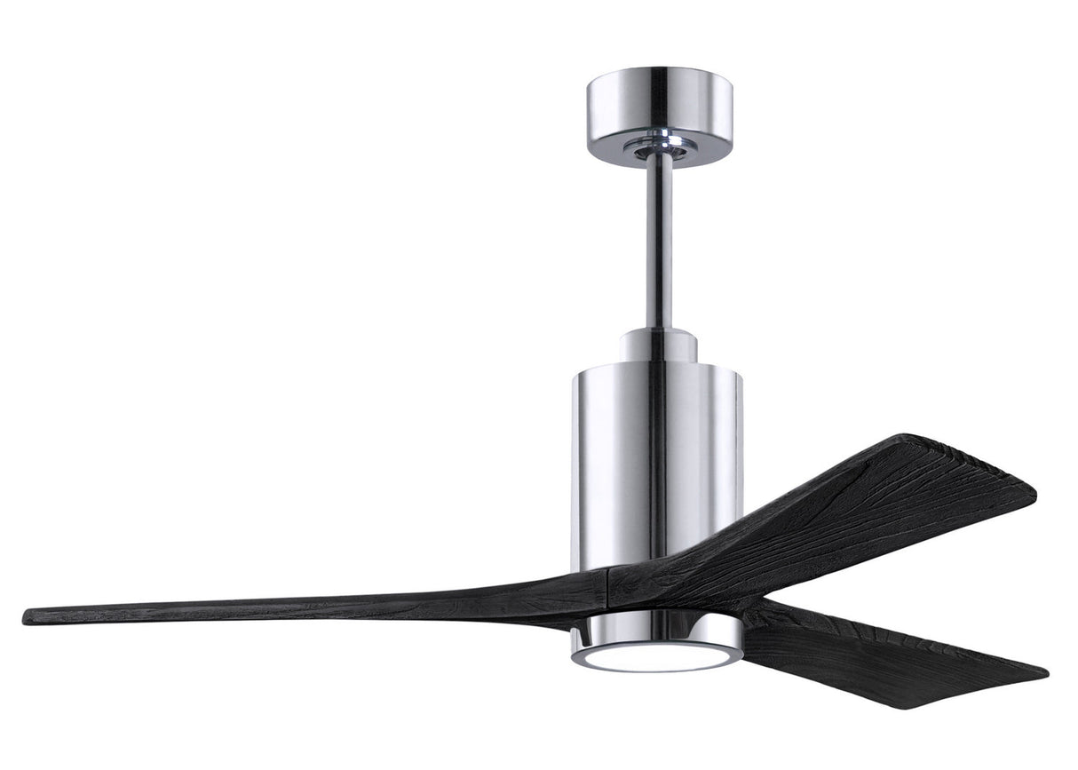 Matthews Fan PA3-CR-BK-52 Patricia-3 three-blade ceiling fan in Polished Chrome finish with 52” solid matte black wood blades and dimmable LED light kit