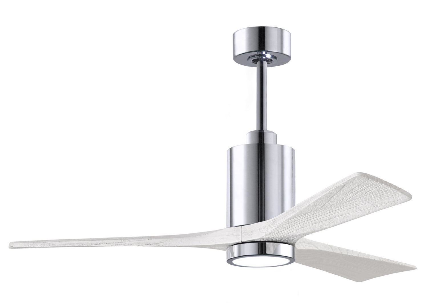 Matthews Fan PA3-CR-MWH-52 Patricia-3 three-blade ceiling fan in Polished Chrome finish with 52” solid matte white wood blades and dimmable LED light kit