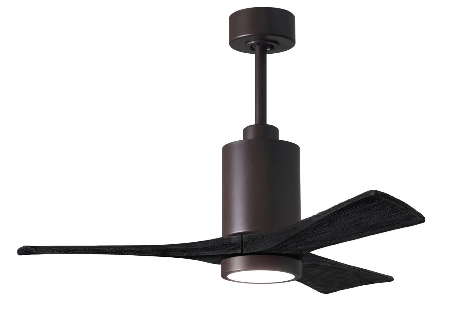 Matthews Fan PA3-TB-BK-42 Patricia-3 three-blade ceiling fan in Textured Bronze finish with 42” solid matte black wood blades and dimmable LED light kit