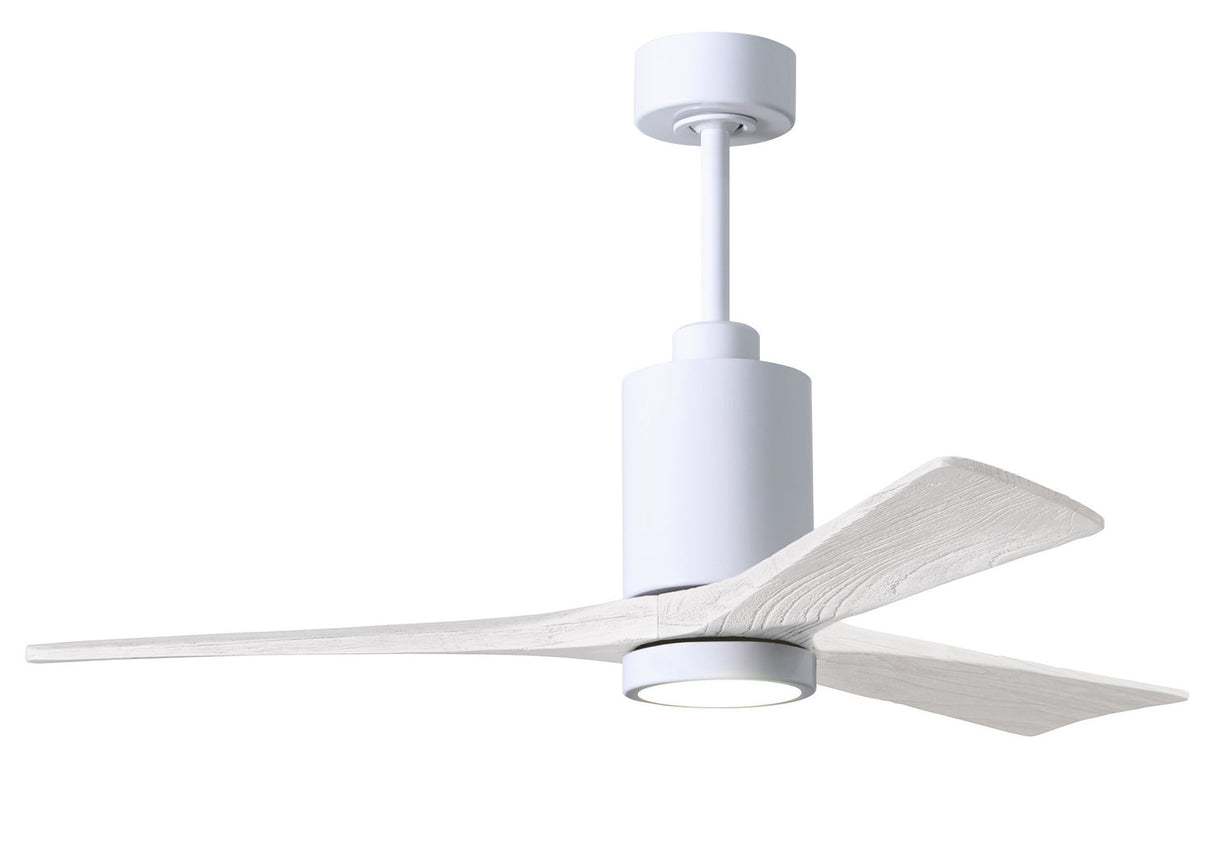 Matthews Fan PA3-WH-MWH-52 Patricia-3 three-blade ceiling fan in Gloss White finish with 52” solid matte white wood blades and dimmable LED light kit 