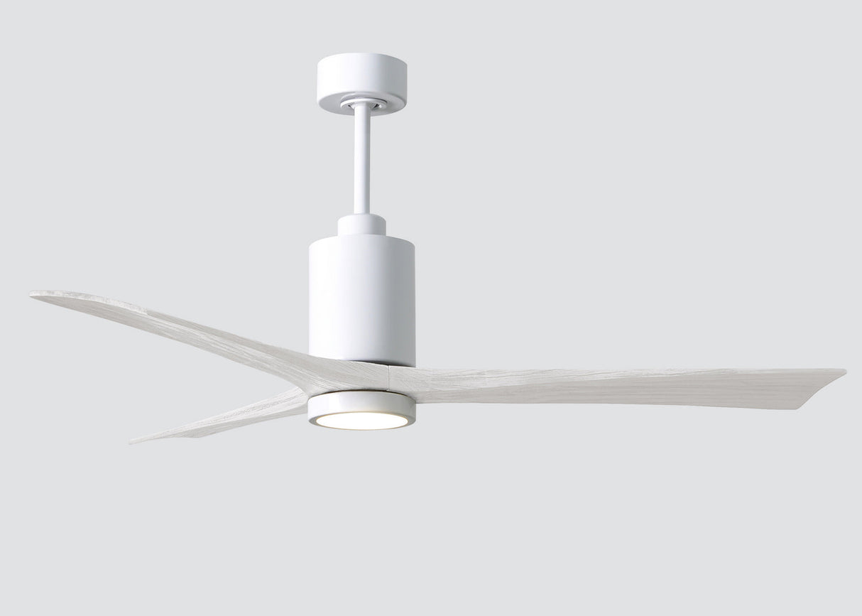 Matthews Fan PA3-WH-MWH-60 Patricia-3 three-blade ceiling fan in Gloss White finish with 60” solid matte white wood blades and dimmable LED light kit