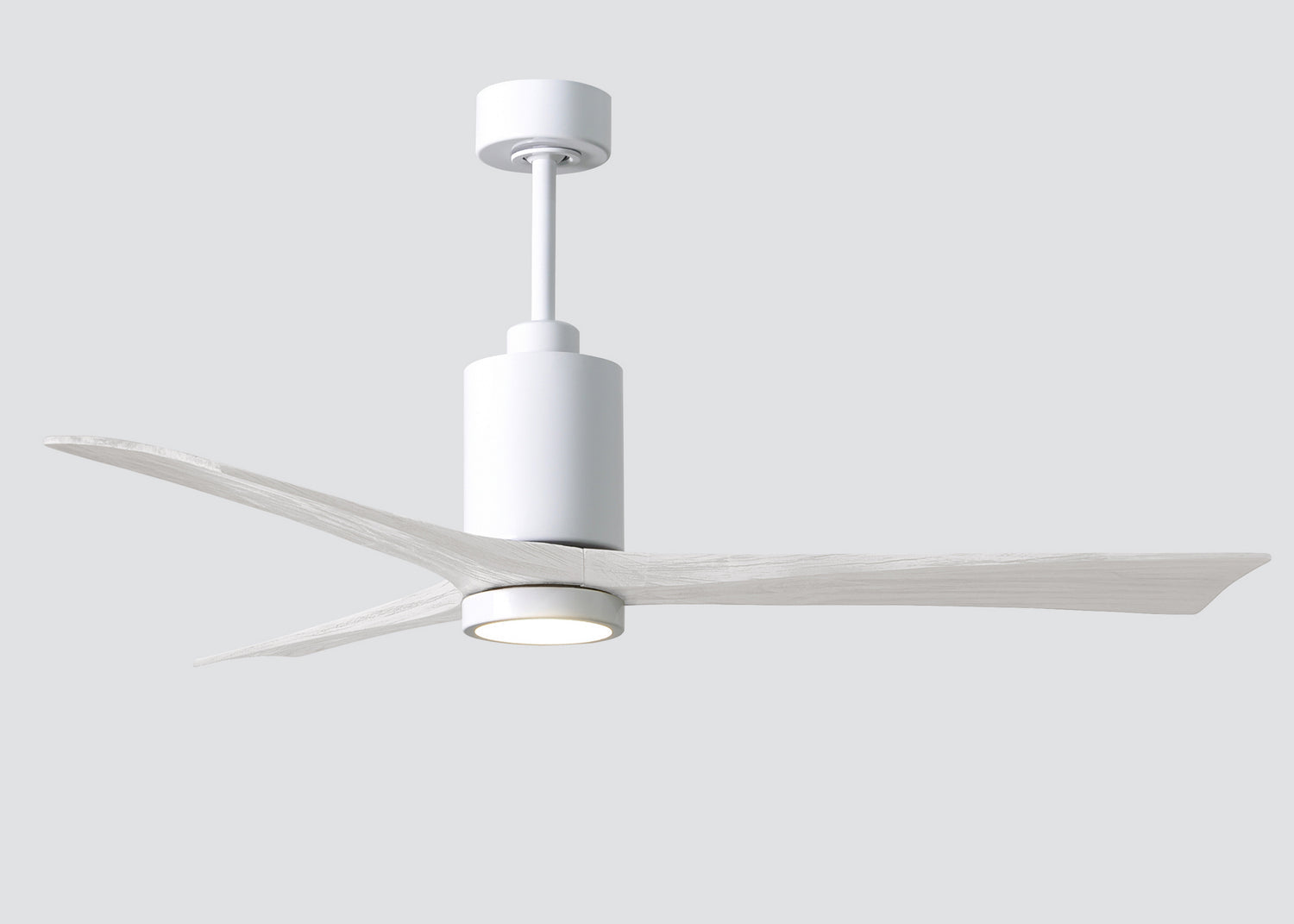Matthews Fan PA3-WH-MWH-60 Patricia-3 three-blade ceiling fan in Gloss White finish with 60” solid matte white wood blades and dimmable LED light kit