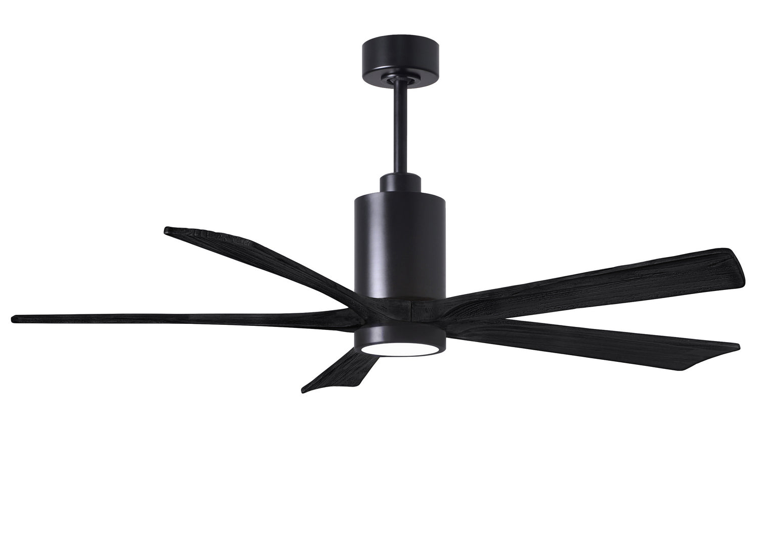 Matthews Fan PA5-BK-BK-60 Patricia-5 five-blade ceiling fan in Matte Black finish with 60” solid matte black wood blades and dimmable LED light kit