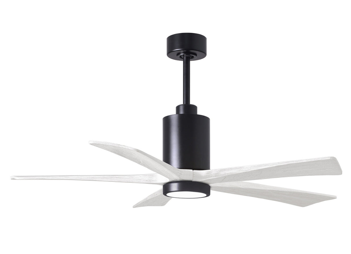 Matthews Fan PA5-BK-MWH-52 Patricia-5 five-blade ceiling fan in Matte Black finish with 52” solid matte white wood blades and dimmable LED light kit