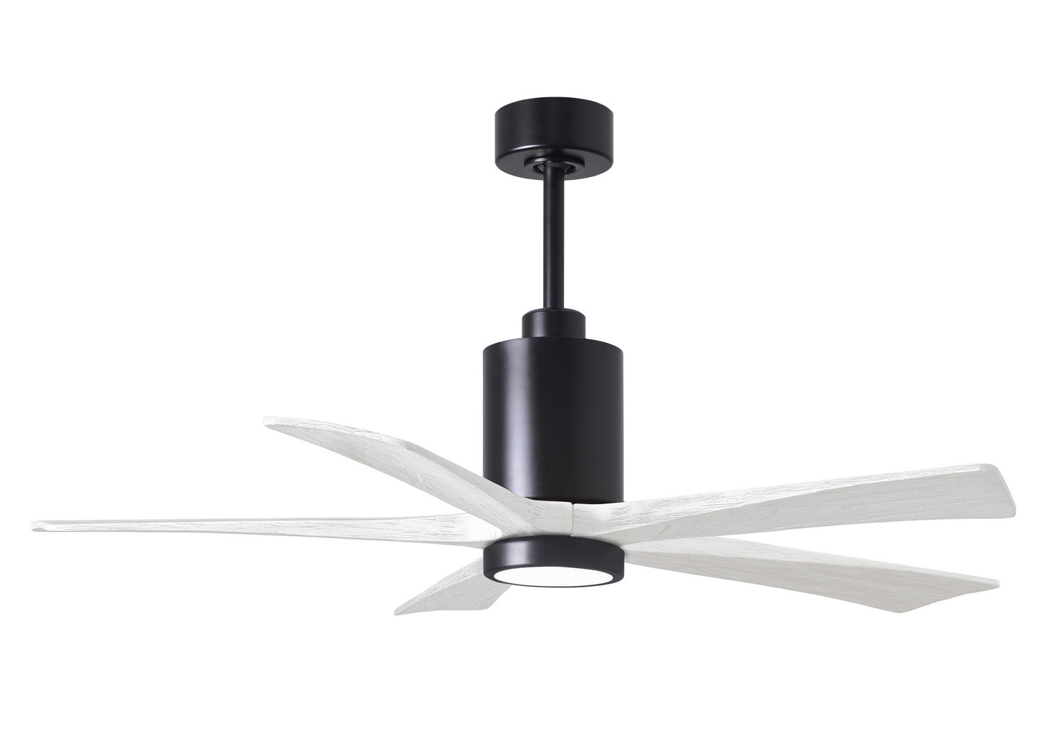 Matthews Fan PA5-BK-MWH-52 Patricia-5 five-blade ceiling fan in Matte Black finish with 52” solid matte white wood blades and dimmable LED light kit