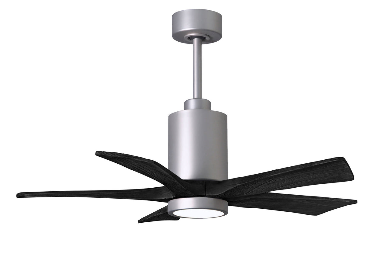 Matthews Fan PA5-BN-BK-42 Patricia-5 five-blade ceiling fan in Brushed Nickel finish with 42” solid matte black wood blades and dimmable LED light kit