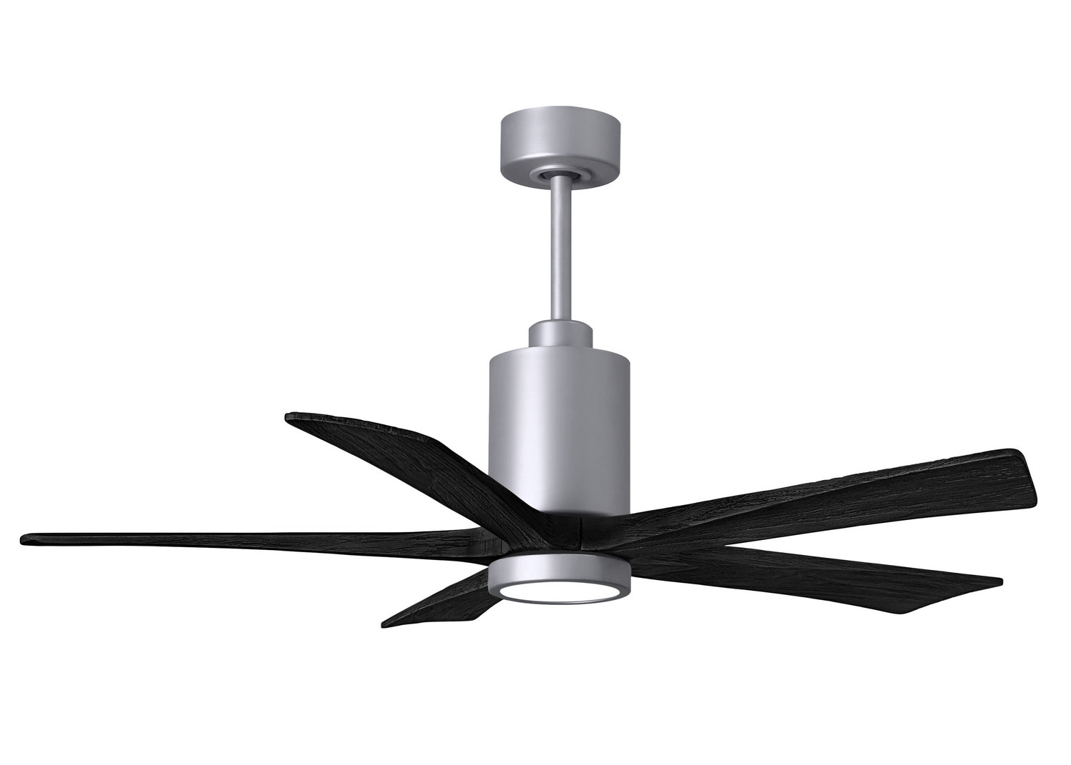 Matthews Fan PA5-BN-BK-52 Patricia-5 five-blade ceiling fan in Brushed Nickel finish with 52” solid matte black wood blades and dimmable LED light kit