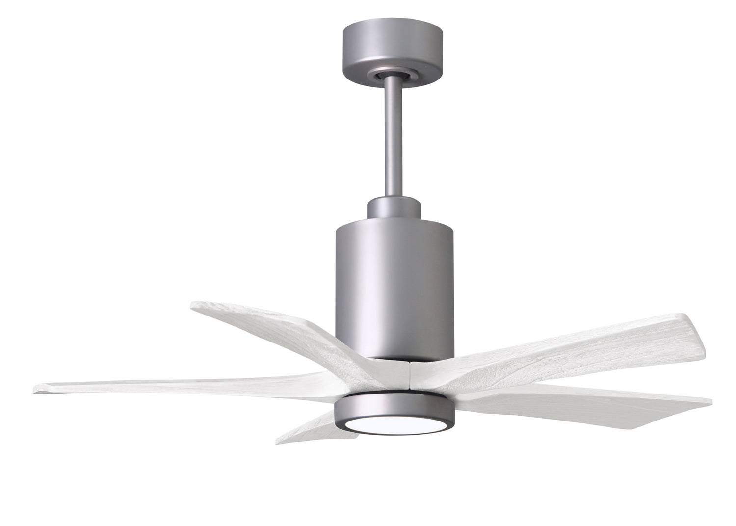 Matthews Fan PA5-BN-MWH-42 Patricia-5 five-blade ceiling fan in Brushed Nickel finish with 42” solid matte white wood blades and dimmable LED light kit