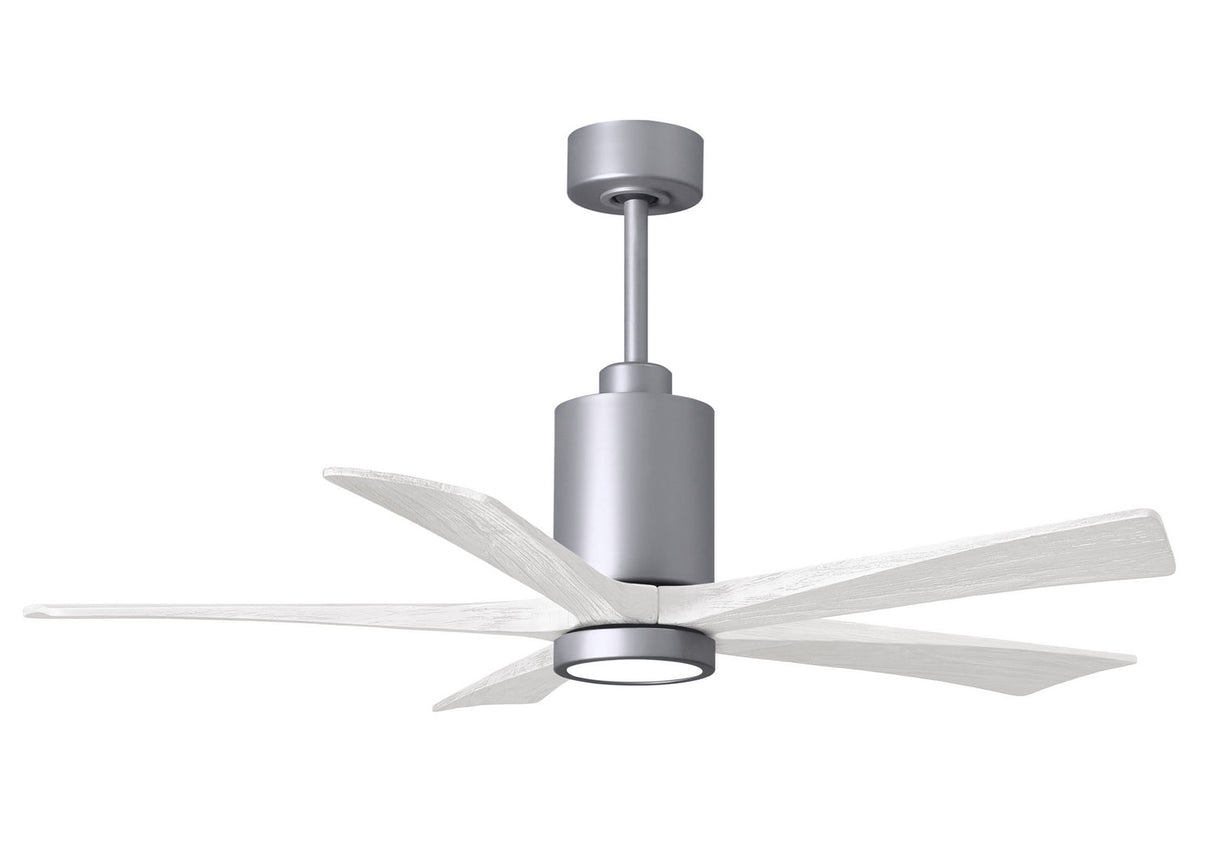 Matthews Fan PA5-BN-MWH-52 Patricia-5 five-blade ceiling fan in Brushed Nickel finish with 52” solid matte white wood blades and dimmable LED light kit