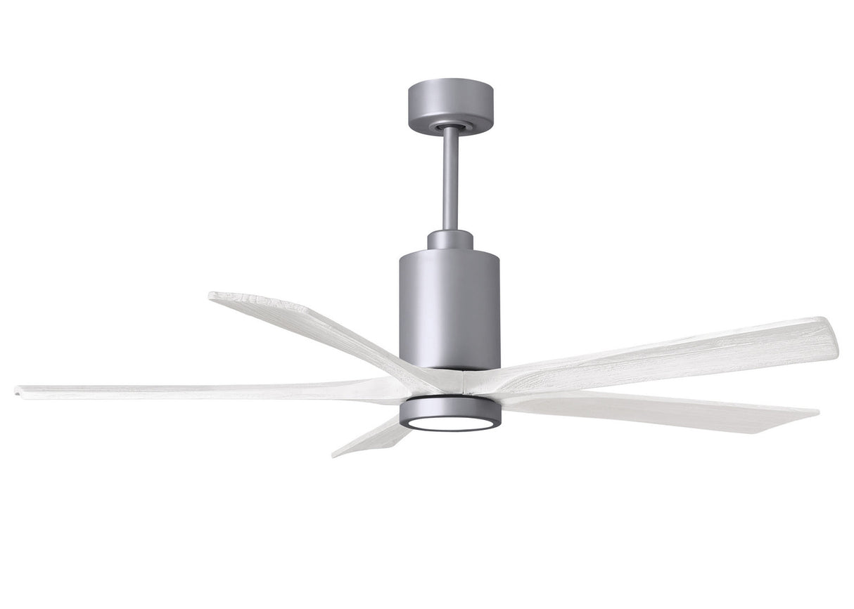 Matthews Fan PA5-BN-MWH-60 Patricia-5 five-blade ceiling fan in Brushed Nickel finish with 60” solid matte white wood blades and dimmable LED light kit