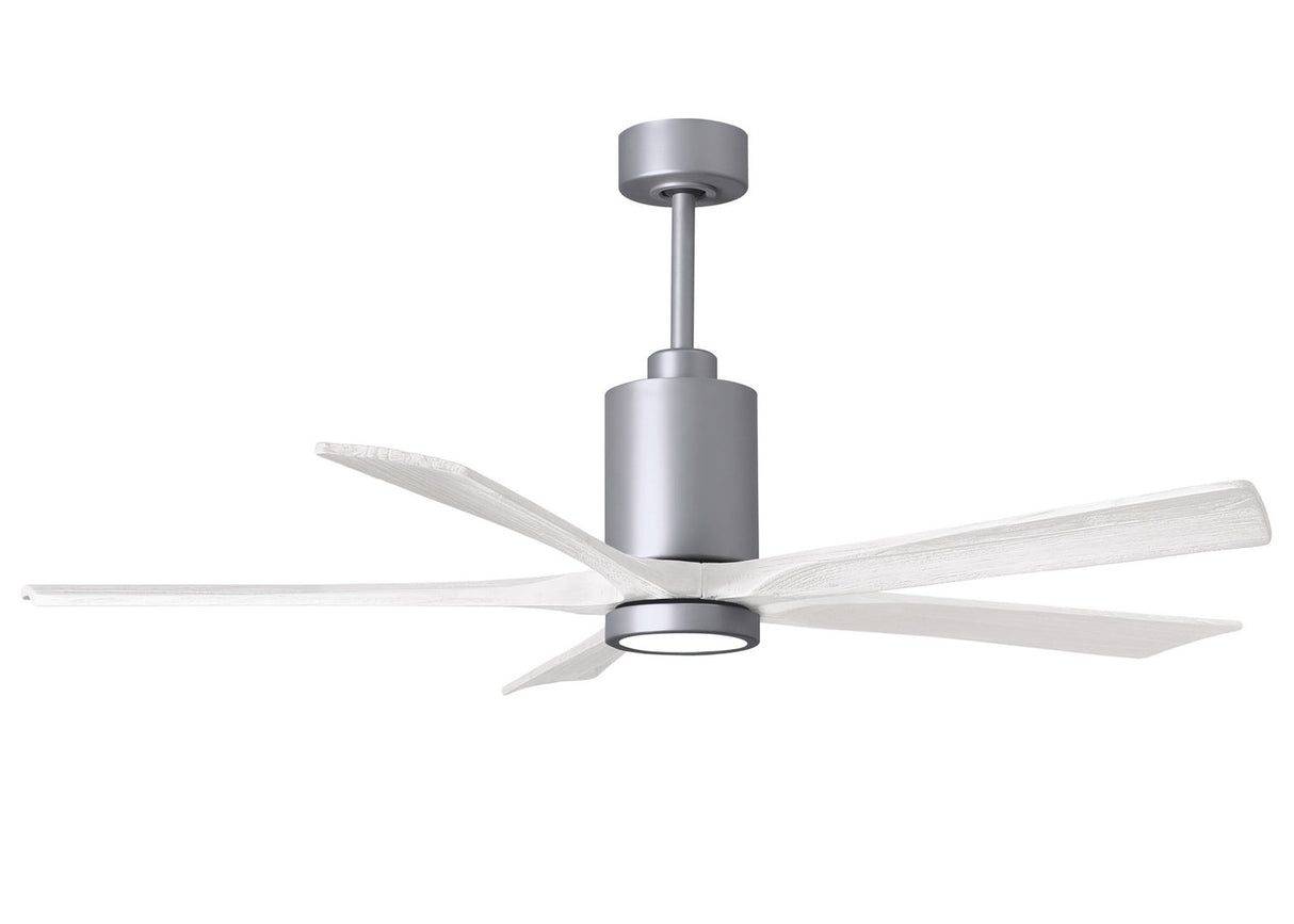 Matthews Fan PA5-BN-MWH-60 Patricia-5 five-blade ceiling fan in Brushed Nickel finish with 60” solid matte white wood blades and dimmable LED light kit 