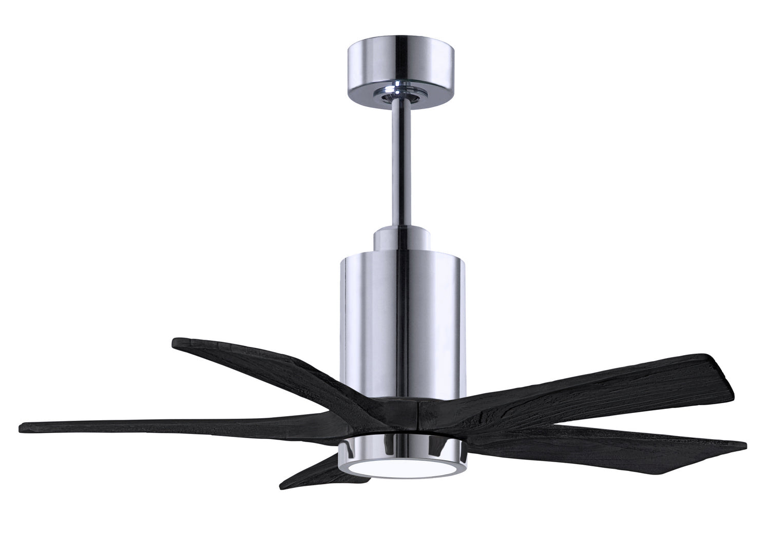 Matthews Fan PA5-CR-BK-42 Patricia-5 five-blade ceiling fan in Polished Chrome finish with 42” solid matte black wood blades and dimmable LED light kit