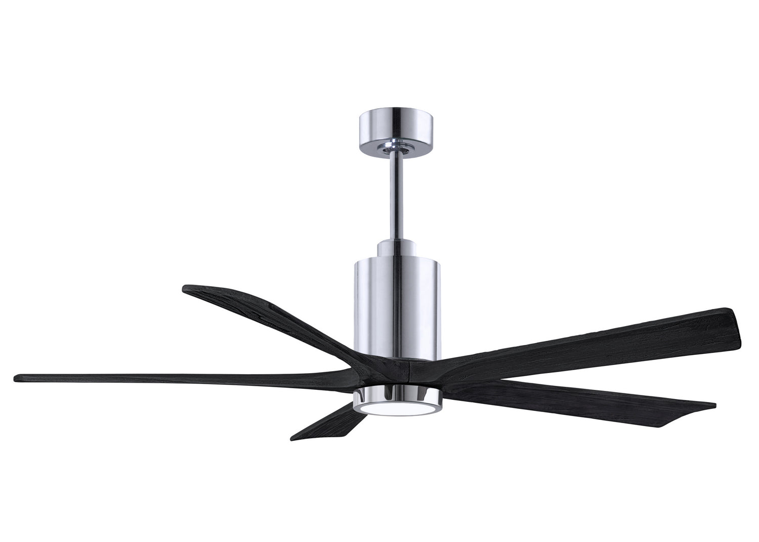Matthews Fan PA5-CR-BK-60 Patricia-5 five-blade ceiling fan in Polished Chrome finish with 60” solid matte black wood blades and dimmable LED light kit