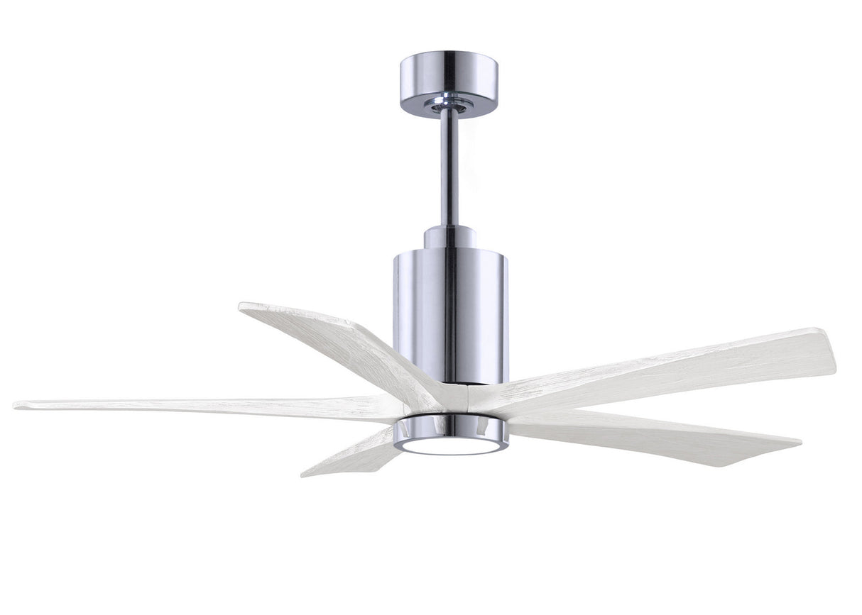 Matthews Fan PA5-CR-MWH-52 Patricia-5 five-blade ceiling fan in Polished Chrome finish with 52” solid matte white wood blades and dimmable LED light kit