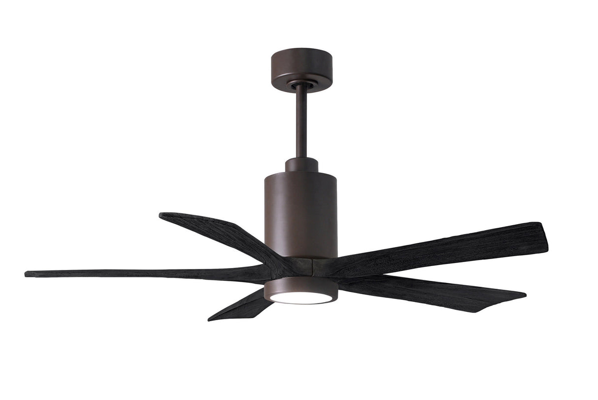 Matthews Fan PA5-TB-BK-52 Patricia-5 five-blade ceiling fan in Textured Bronze finish with 52” solid matte black wood blades and dimmable LED light kit