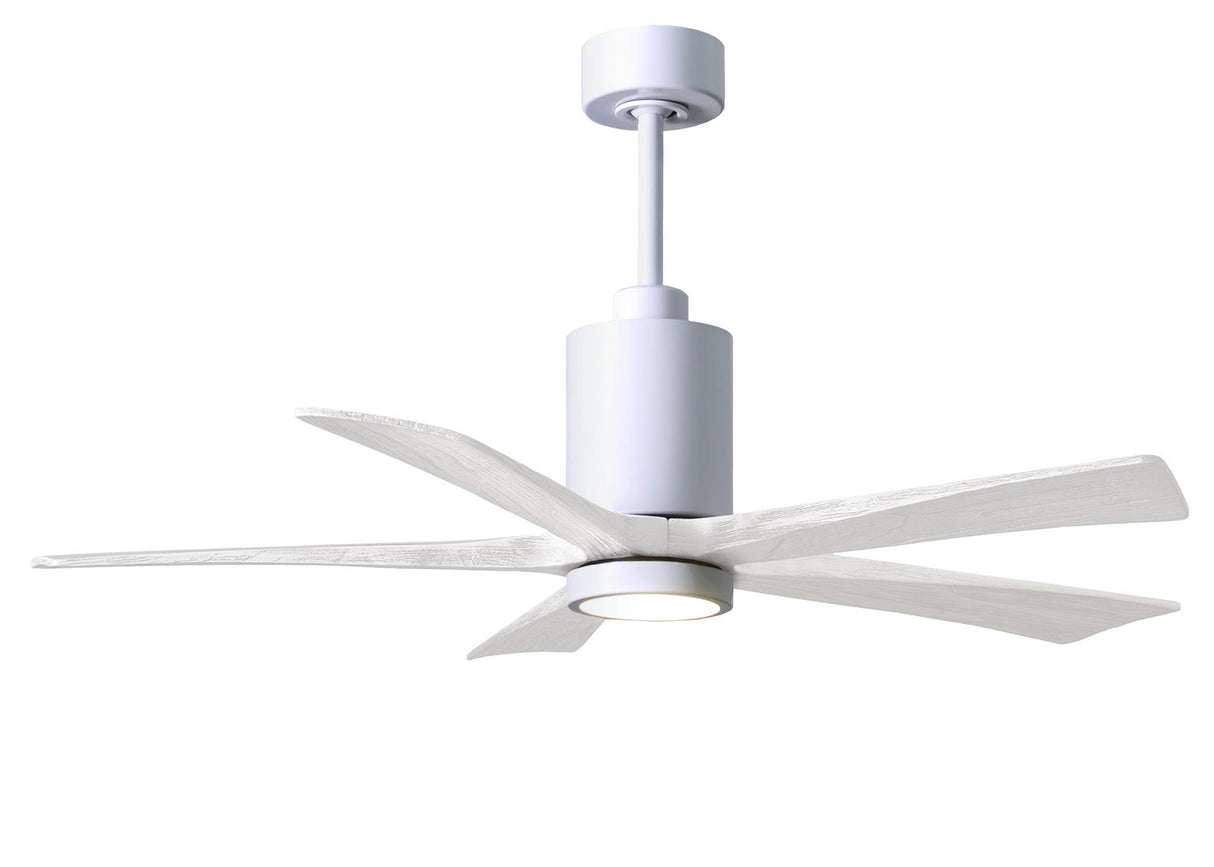 Matthews Fan PA5-WH-MWH-52 Patricia-5 five-blade ceiling fan in Gloss White finish with 52” solid matte white wood blades and dimmable LED light kit