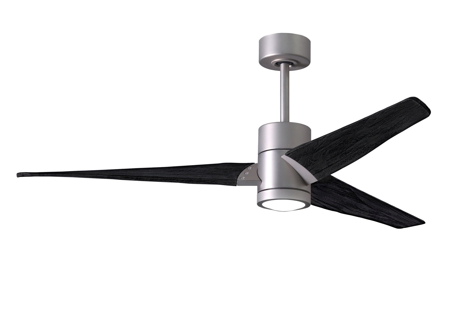 Matthews Fan SJ-BN-BK-60 Super Janet three-blade ceiling fan in Brushed Nickel finish with 60” solid matte blade wood blades and dimmable LED light kit