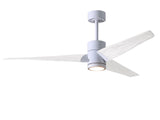 Matthews Fan SJ-WH-MWH-52 Super Janet three-blade ceiling fan in Gloss White finish with 52” solid matte white wood blades and dimmable LED light kit 