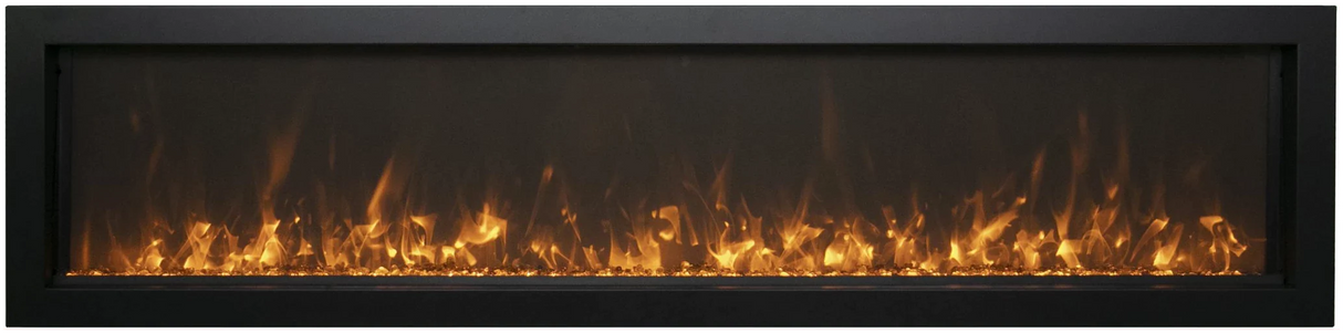 Amantii BI-60-SLIM-OD Panorama Slim Full View Smart Electric  - 60" Indoor /Outdoor WiFi Enabled Fireplace, featuring a MultiFunction Remote, Multi Speed Flame Motor, Glass Media & a Black Trim
