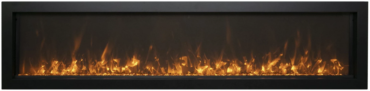 Amantii BI-60-SLIM-OD Panorama Slim Full View Smart Electric  - 60" Indoor /Outdoor WiFi Enabled Fireplace, featuring a MultiFunction Remote, Multi Speed Flame Motor, Glass Media & a Black Trim