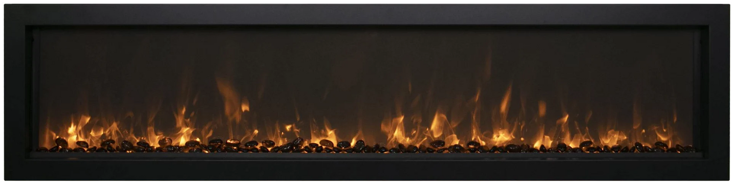 Amantii BI-60-SLIM-OD Panorama Slim Full View Smart Electric  - 60" Indoor /Outdoor WiFi Enabled Fireplace, featuring a MultiFunction Remote, Multi Speed Flame Motor, Glass Media & a Black Trim