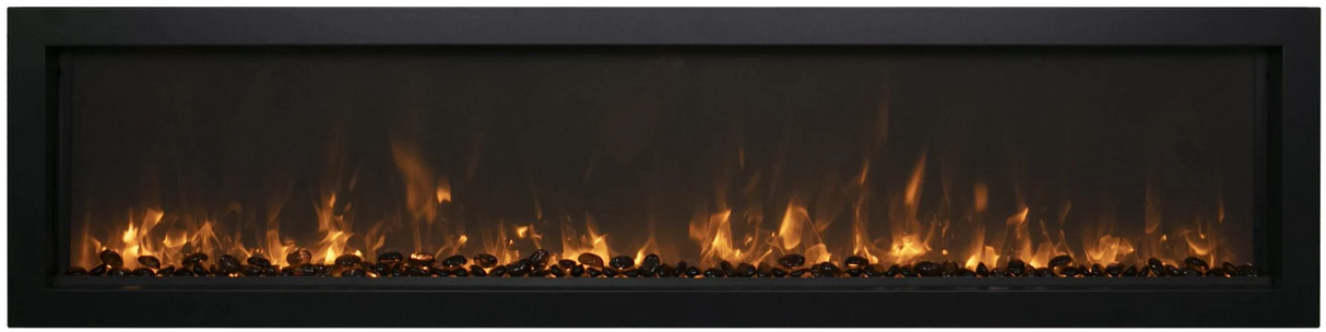 Amantii BI-88-SLIM-OD Panorama Slim Full View Smart Electric  - 88" Indoor /Outdoor WiFi Enabled Fireplace, featuring a MultiFunction Remote, Multi Speed Flame Motor, Glass Media & a Black Trim
