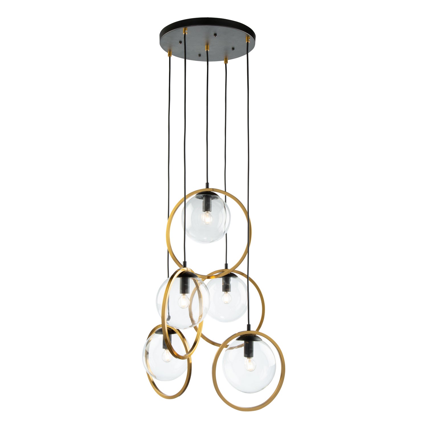 Lugano Multi Light Pendant - Black & Vintage Brass / 5-Light