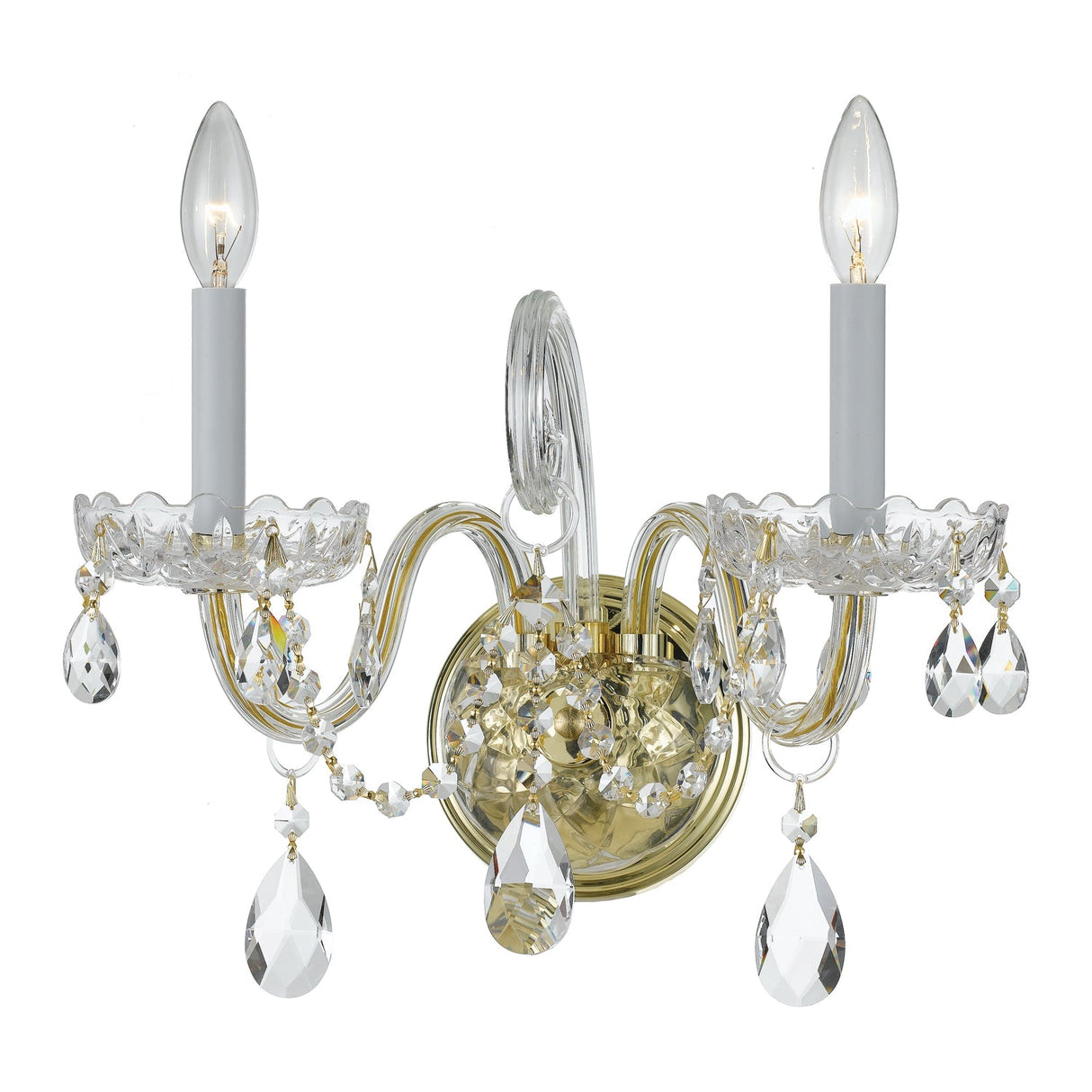 Traditional Crystal 2 Light Spectra Crystal Polished Brass Sconce 1032-PB-CL-SAQ