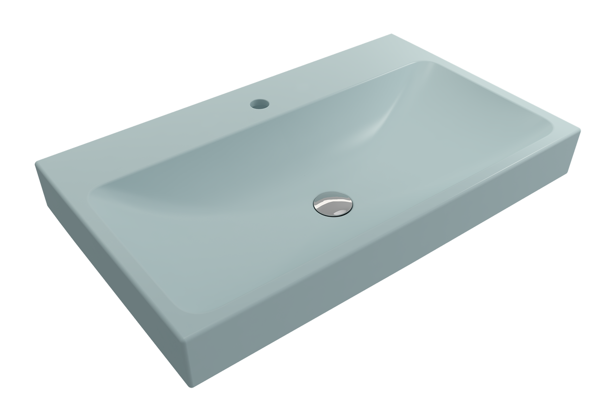 BOCCHI 1078-029-0126 Scala Arch Wall-Mounted Sink Fireclay 32 in. 1-Hole in Matte Ice Blue