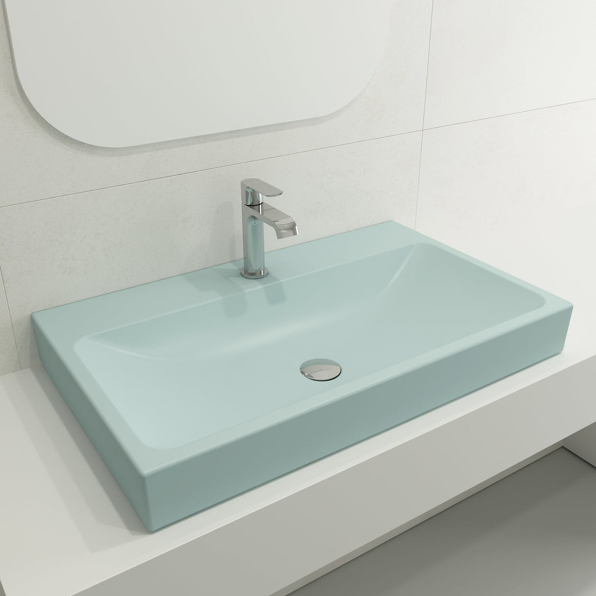 BOCCHI 1078-029-0126 Scala Arch Wall-Mounted Sink Fireclay 32 in. 1-Hole in Matte Ice Blue
