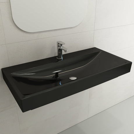 BOCCHI 1079-005-0126 Scala Arch Wall-Mounted Sink Fireclay 39.75 in. 1-Hole in Black