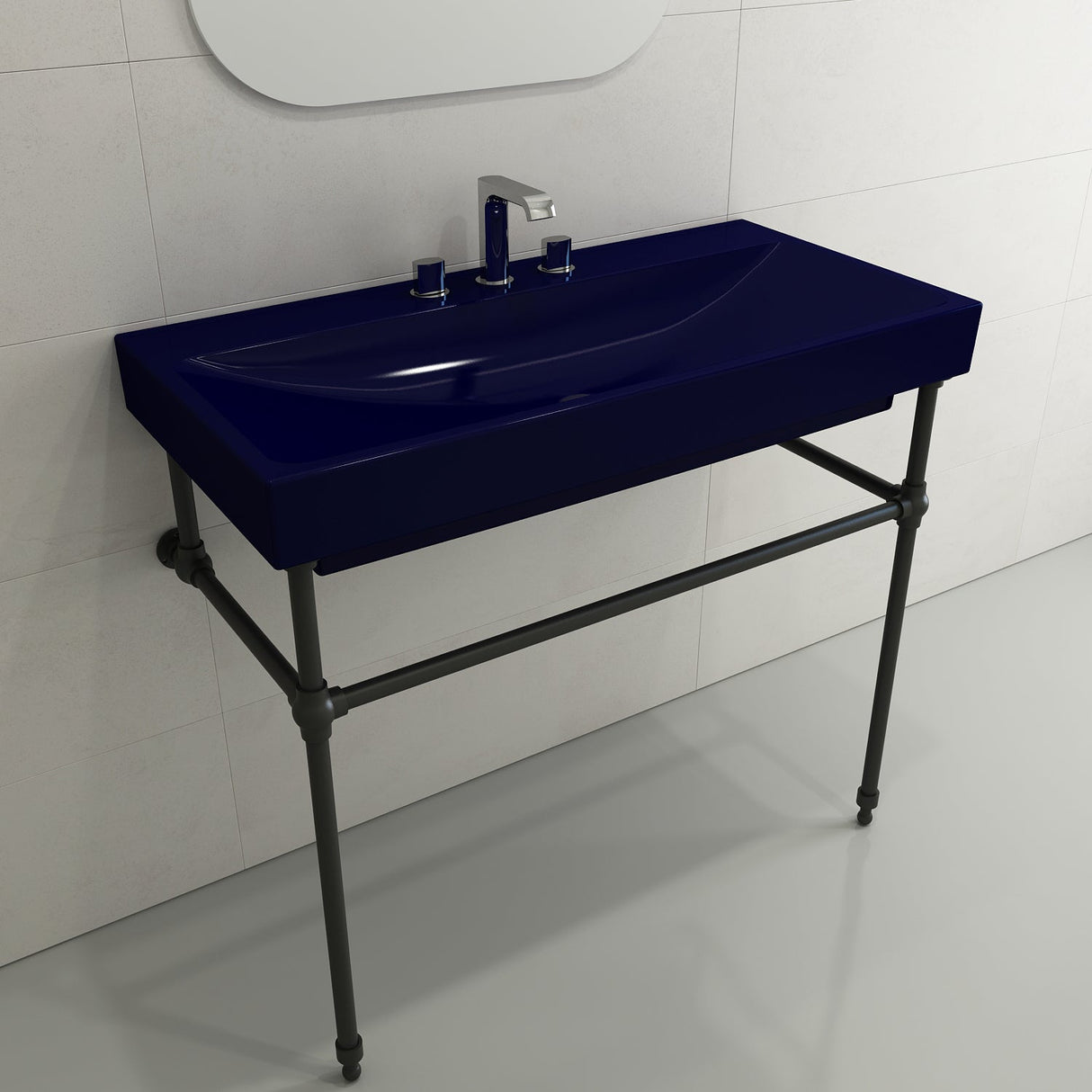 BOCCHI 1079-010-0127 Scala Arch Wall-Mounted Sink Fireclay 39.75 in. 3-Hole in Sapphire Blue