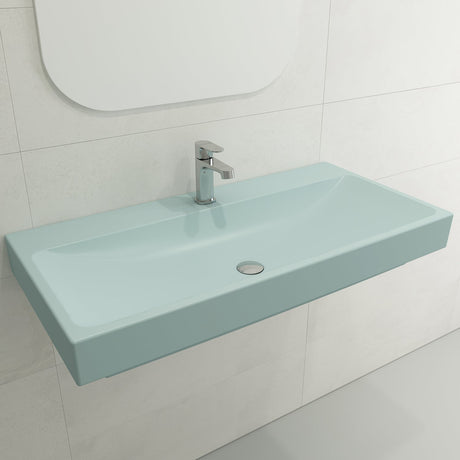 BOCCHI 1079-029-0126 Scala Arch Wall-Mounted Sink Fireclay 39.75 in. 1-Hole in Matte Ice Blue