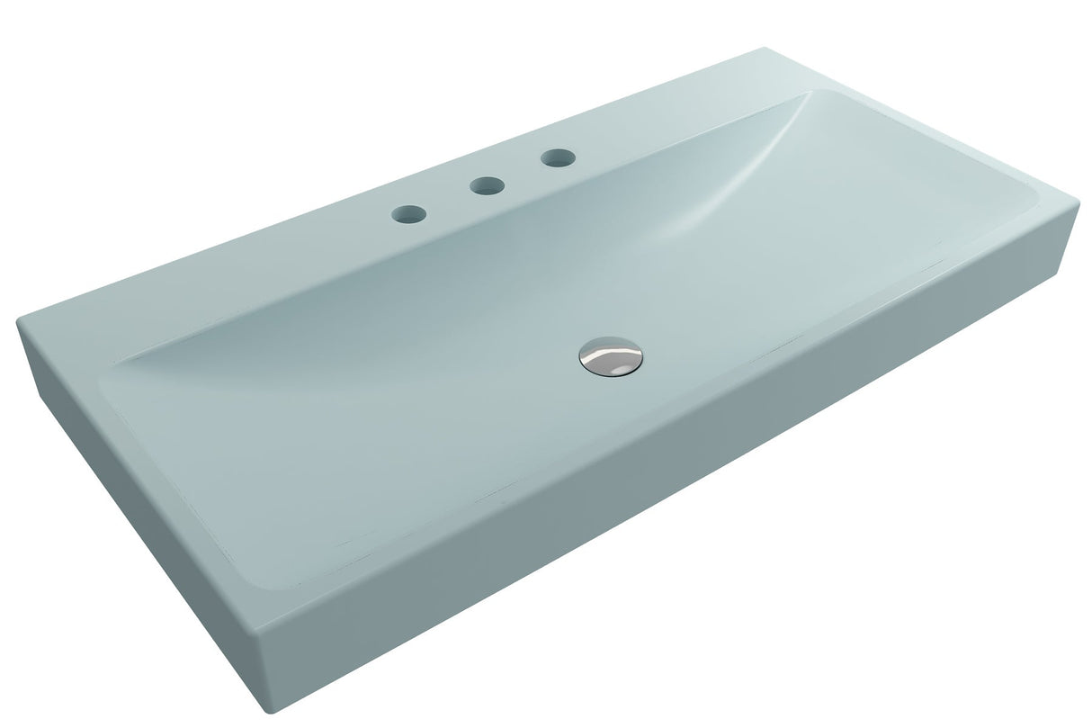 BOCCHI 1079-029-0127 Scala Arch Wall-Mounted Sink Fireclay 39.75 in. 3-Hole in Matte Ice Blue