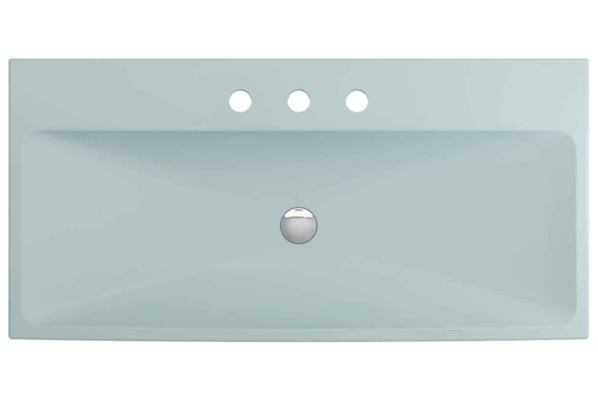 BOCCHI 1079-029-0127 Scala Arch Wall-Mounted Sink Fireclay 39.75 in. 3-Hole in Matte Ice Blue