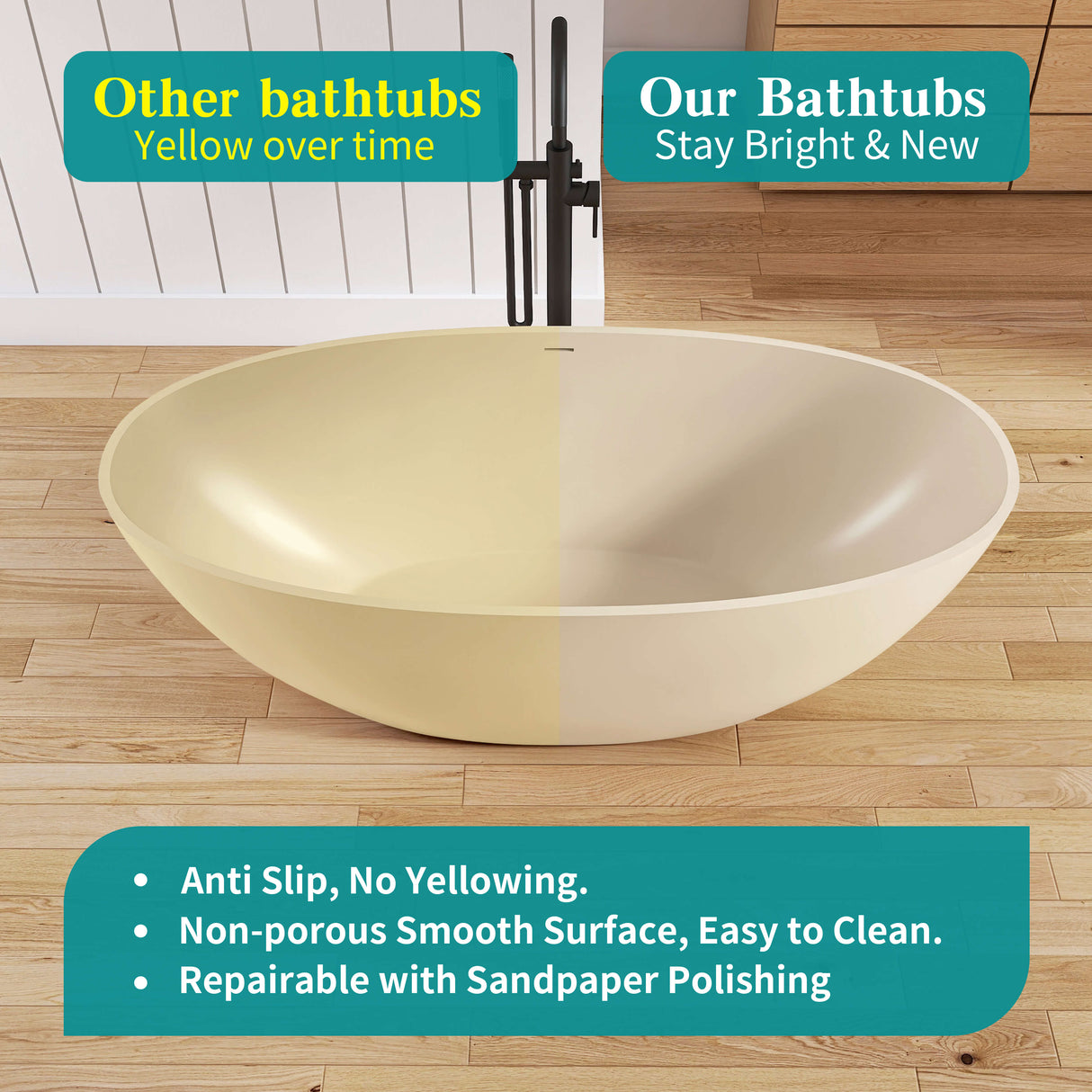 New England Home Goods Tulum 65" Freestanding Tub in Milk Coffee - Stone Resin Solid Surface