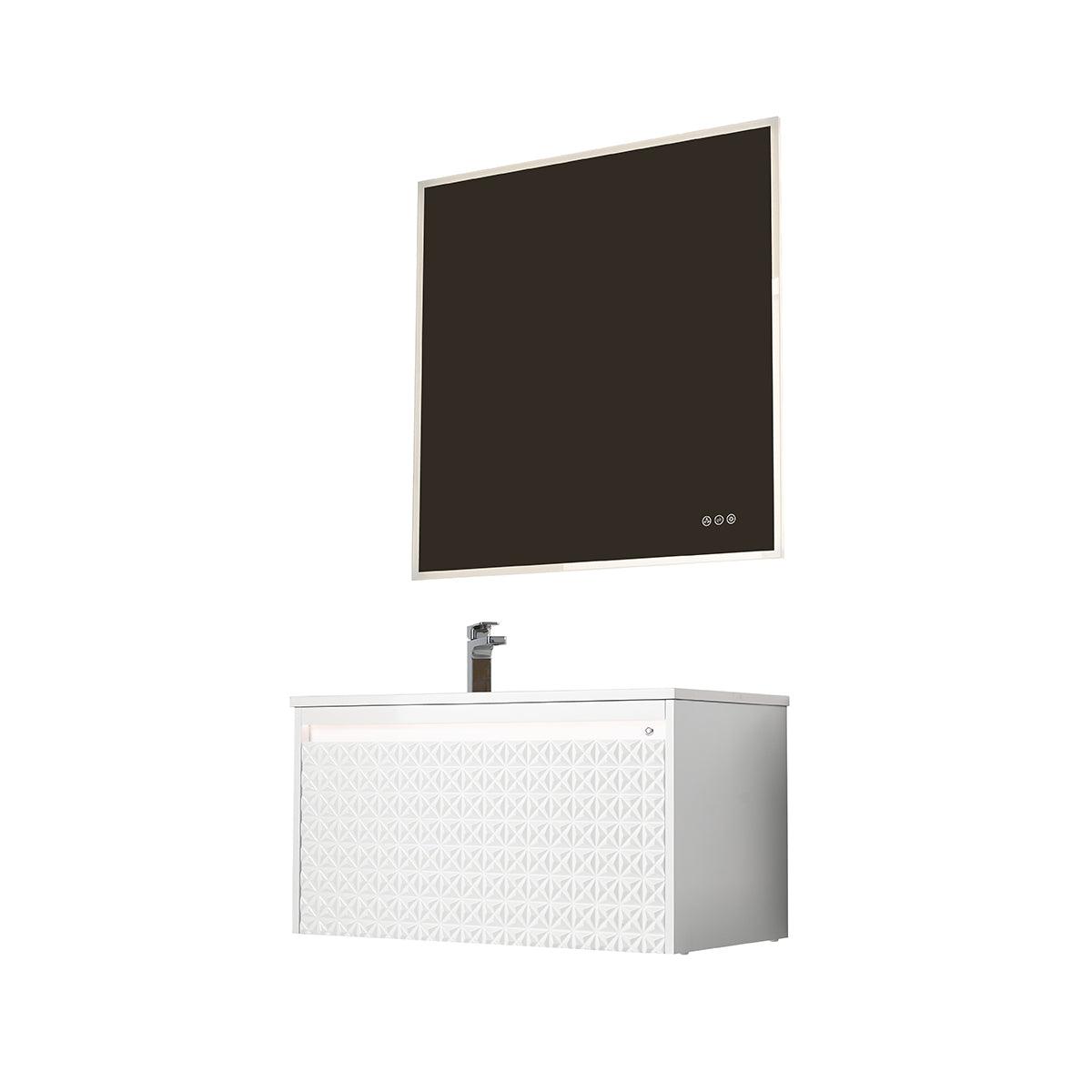 Blossom Thun 36″ Vanity with Droplet-Shaped Basin - LED Illuminated & 3D Diamond Pattern Design